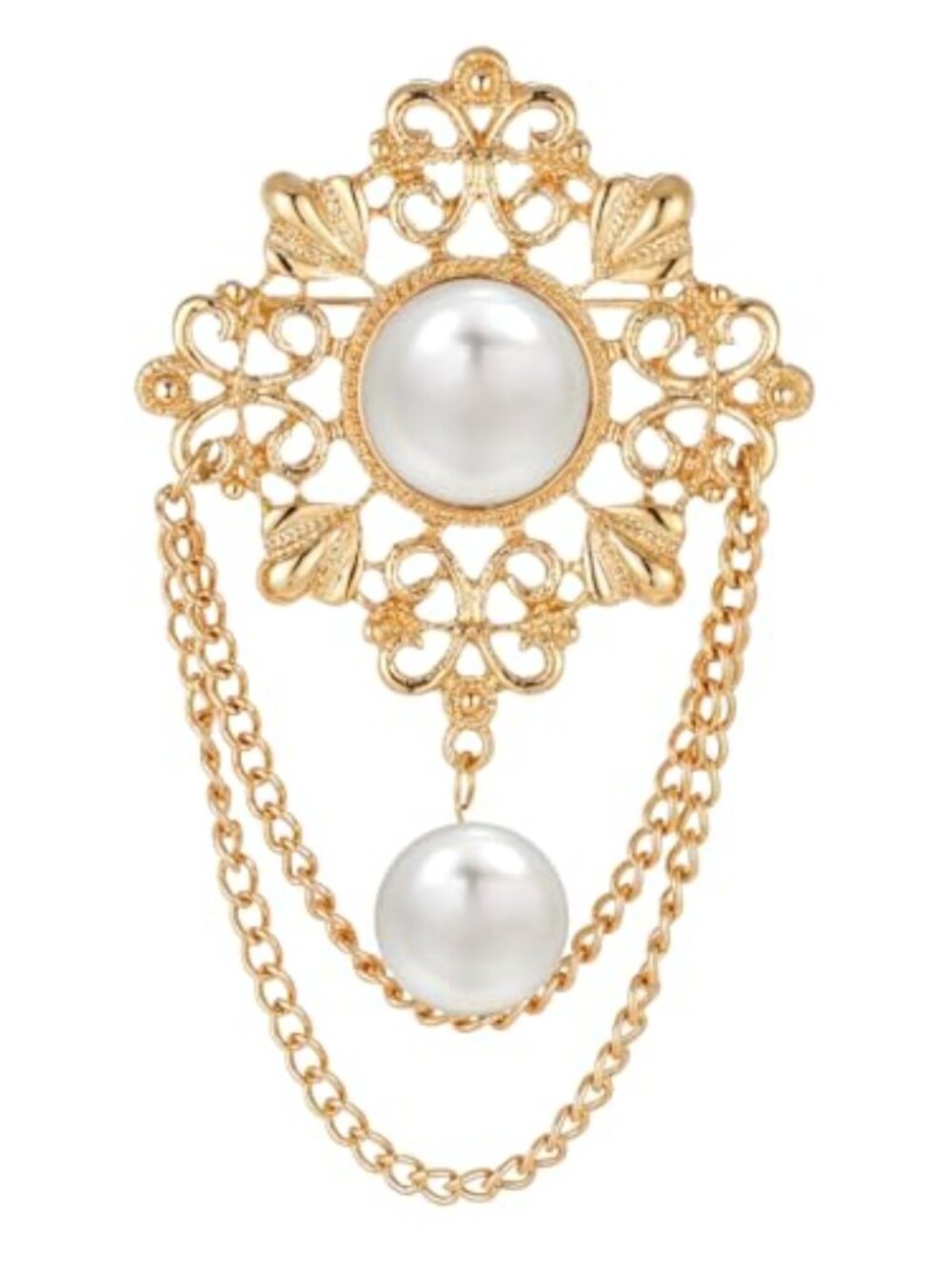 Vintage Round Pearl Filigree Flower Chain‎ Tassel Brooches
